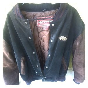No Fear leather (suede-ish) Varsity/Bomber Jacket